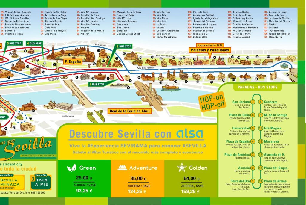 Siviglia: Tour in autobus + crociera + spettacolo di flamenco + visita guidata della città